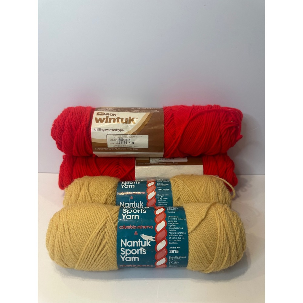 Vintage Caron Wintuk Red & Columbia Minerva Nantuk Gold‎ Yarn Lot